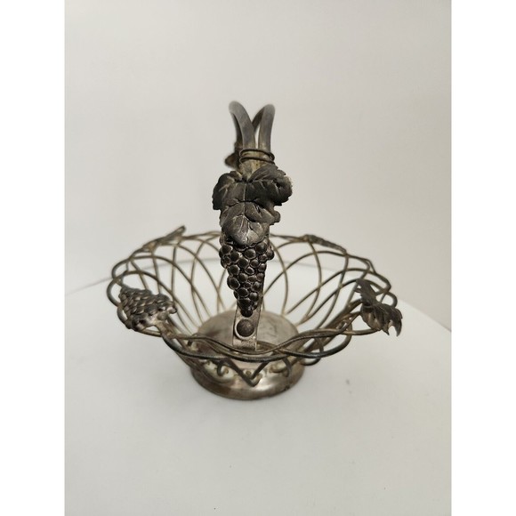 GODINGER Vintage Silver Art Fruit Basket GSA Silver-Plate Grape Leaf Design MCM - Picture 5 of 5